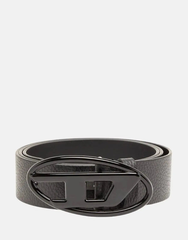 Diesel Oval D Logo Leather Belt: Unisex, Sleek, Textured, Iconic D-Buckle