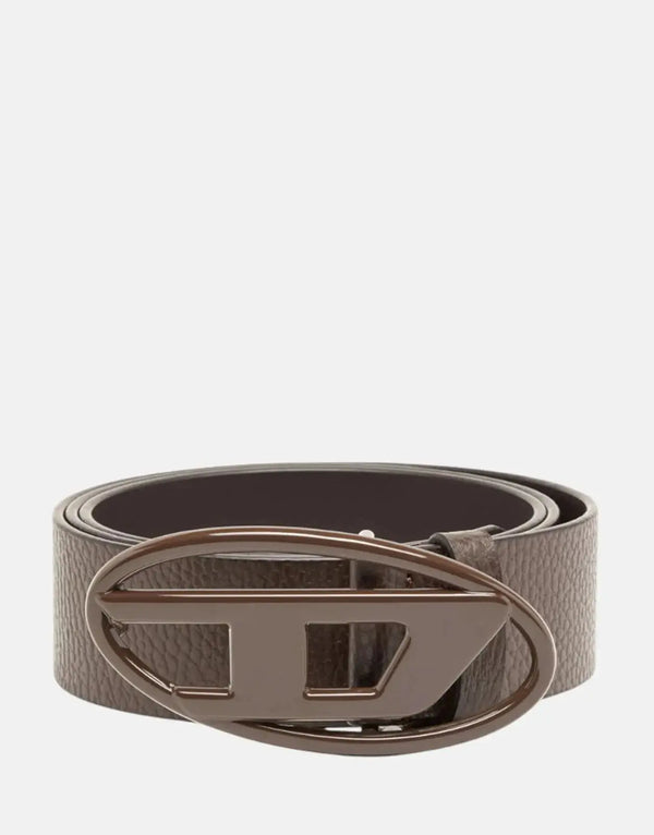 Diesel Oval D-Logo Brown Leather Belt: Stylish Unisex Textured Cowhide Accessory