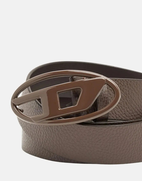 Diesel Oval D-Logo Brown Leather Belt: Stylish Unisex Textured Cowhide Accessory