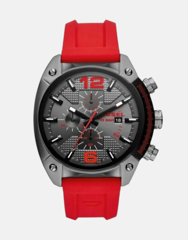 Diesel Overflow Advanced Men's Red Silicone Watch: Bold Chronograph, Water Resistant