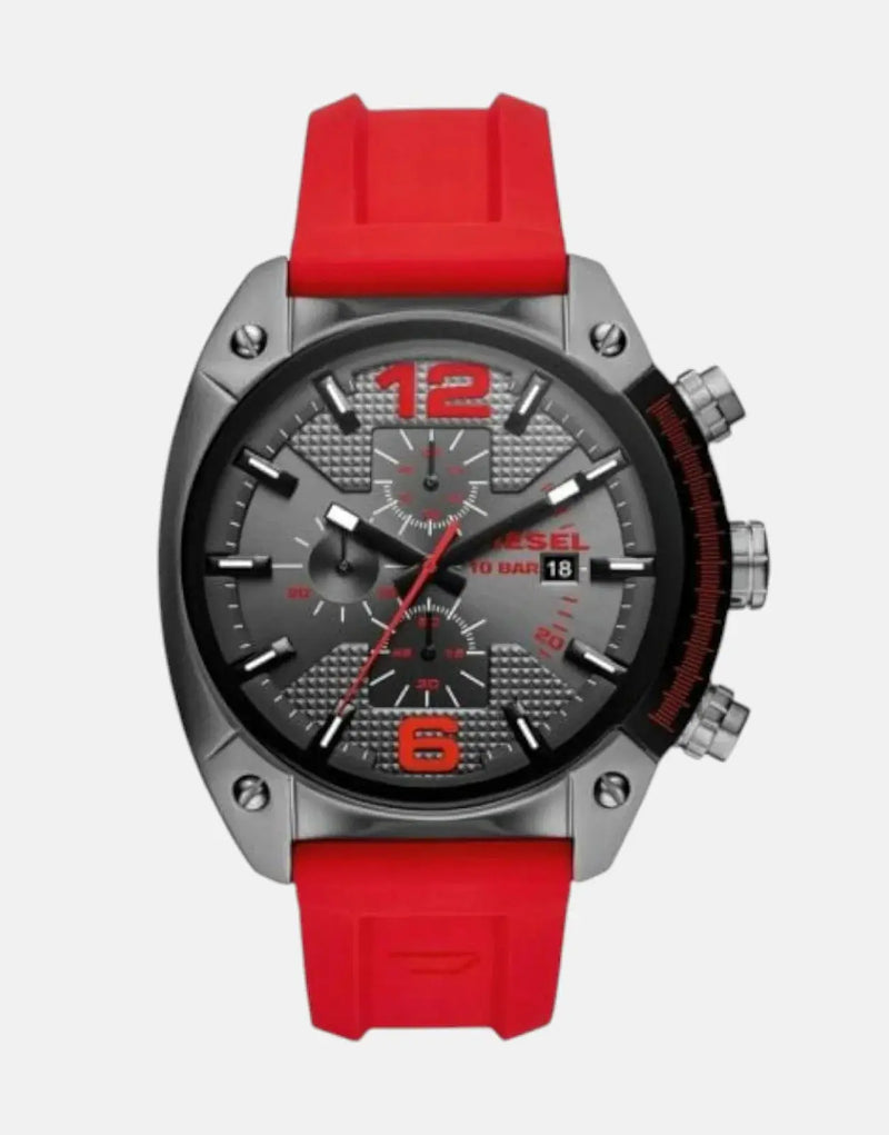 Diesel Overflow Advanced Men's Red Silicone Watch: Bold Chronograph, Water Resistant