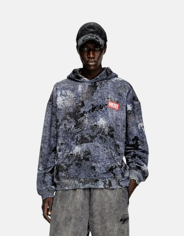 Diesel S-Boxt- Hood R8 Men's Organic Cotton Relaxed Fit Burnout Sweatshirt