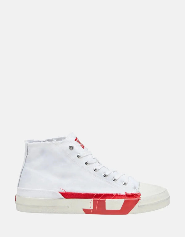 Diesel S-D-Verse Men's Mid-Top Canvas Sneakers: Distressed Finish, Iconic Red D
