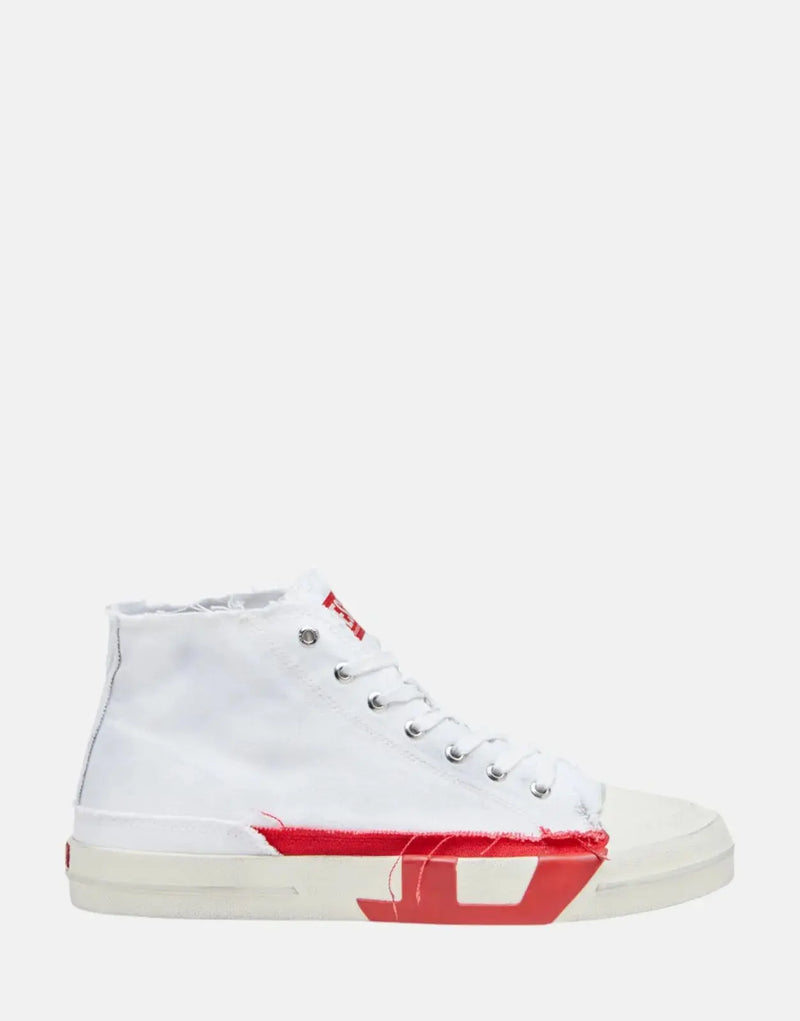 Diesel S-D-Verse Men's Mid-Top Canvas Sneakers: Distressed Finish, Iconic Red D