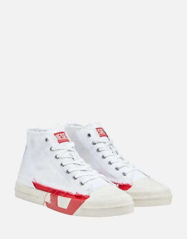 Diesel S-D-Verse Men's Mid-Top Canvas Sneakers: Distressed Finish, Iconic Red D