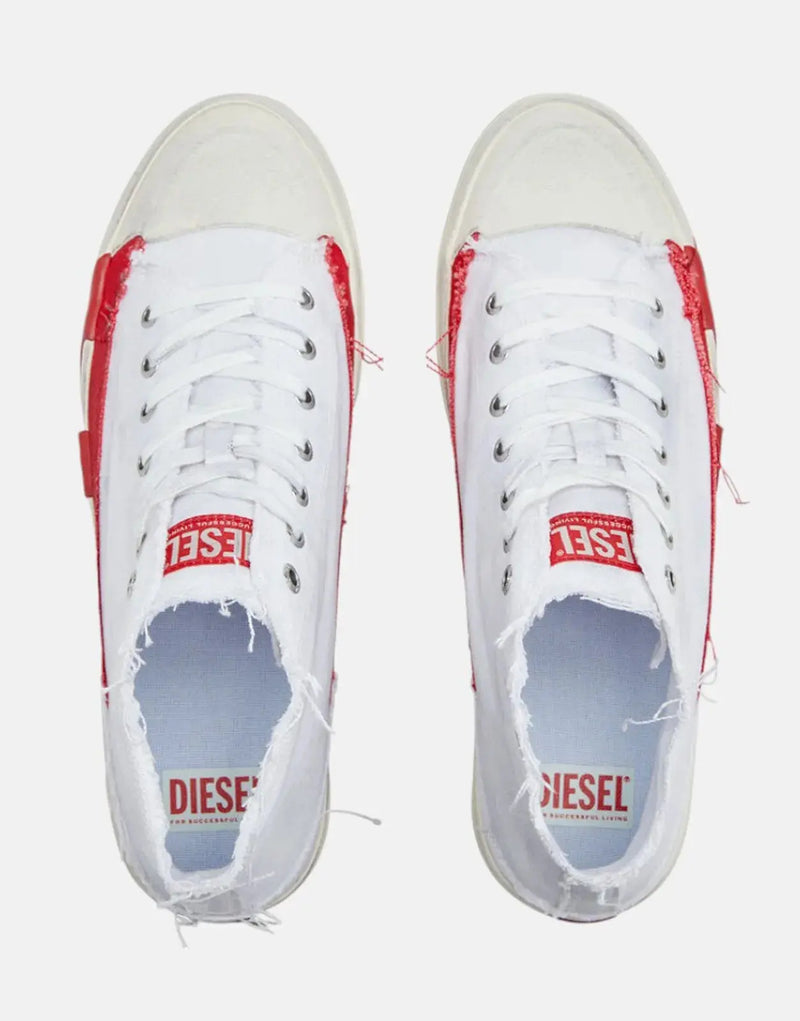 Diesel S-D-Verse Men's Mid-Top Canvas Sneakers: Distressed Finish, Iconic Red D
