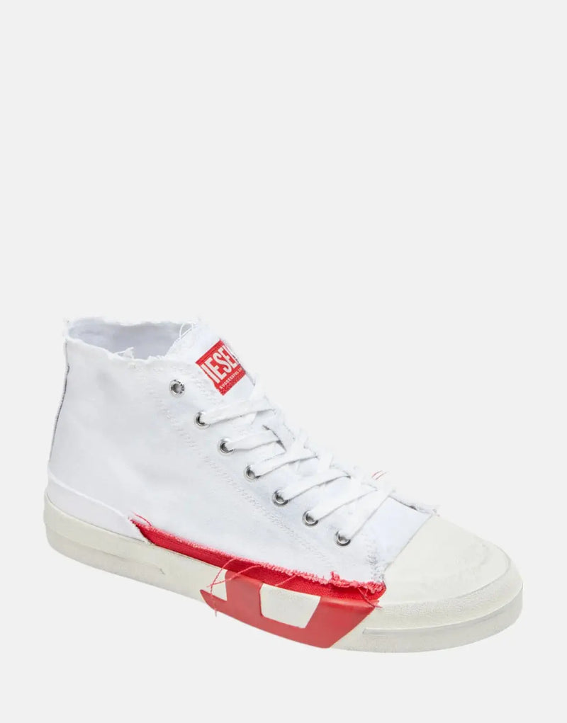 Diesel S-D-Verse Men's Mid-Top Canvas Sneakers: Distressed Finish, Iconic Red D