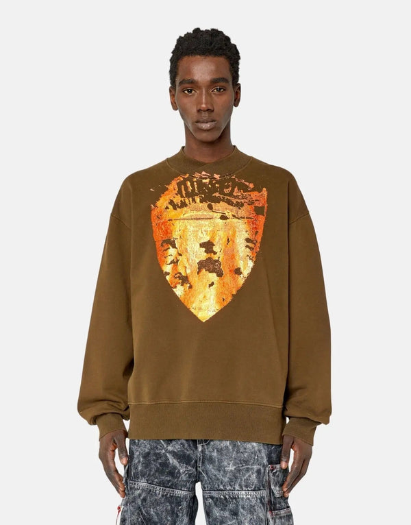 Diesel S-Mackis G1 Men's Brown Cotton Sweatshirt - Foil Puff Graphic Design