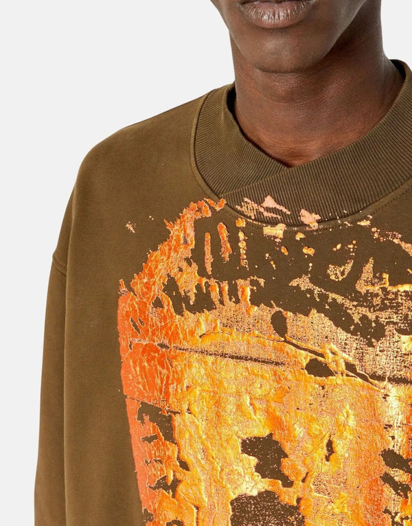 Diesel S-Mackis G1 Men's Brown Cotton Sweatshirt - Foil Puff Graphic Design