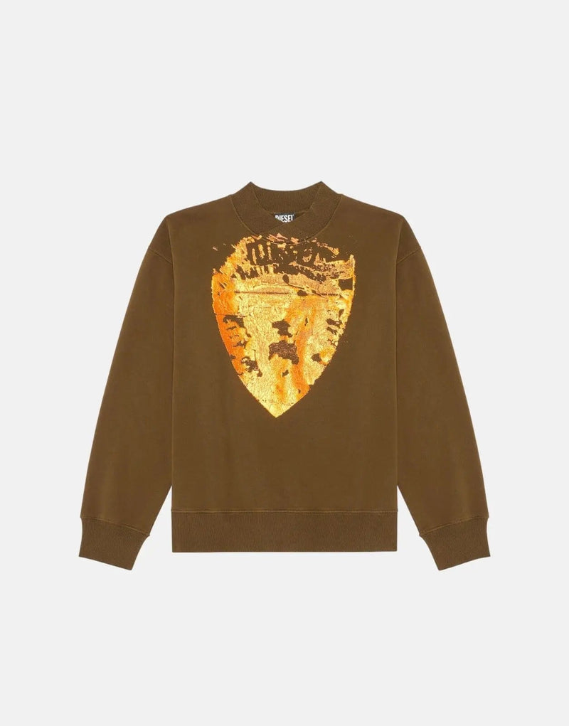 Diesel S-Mackis G1 Men's Brown Cotton Sweatshirt - Foil Puff Graphic Design