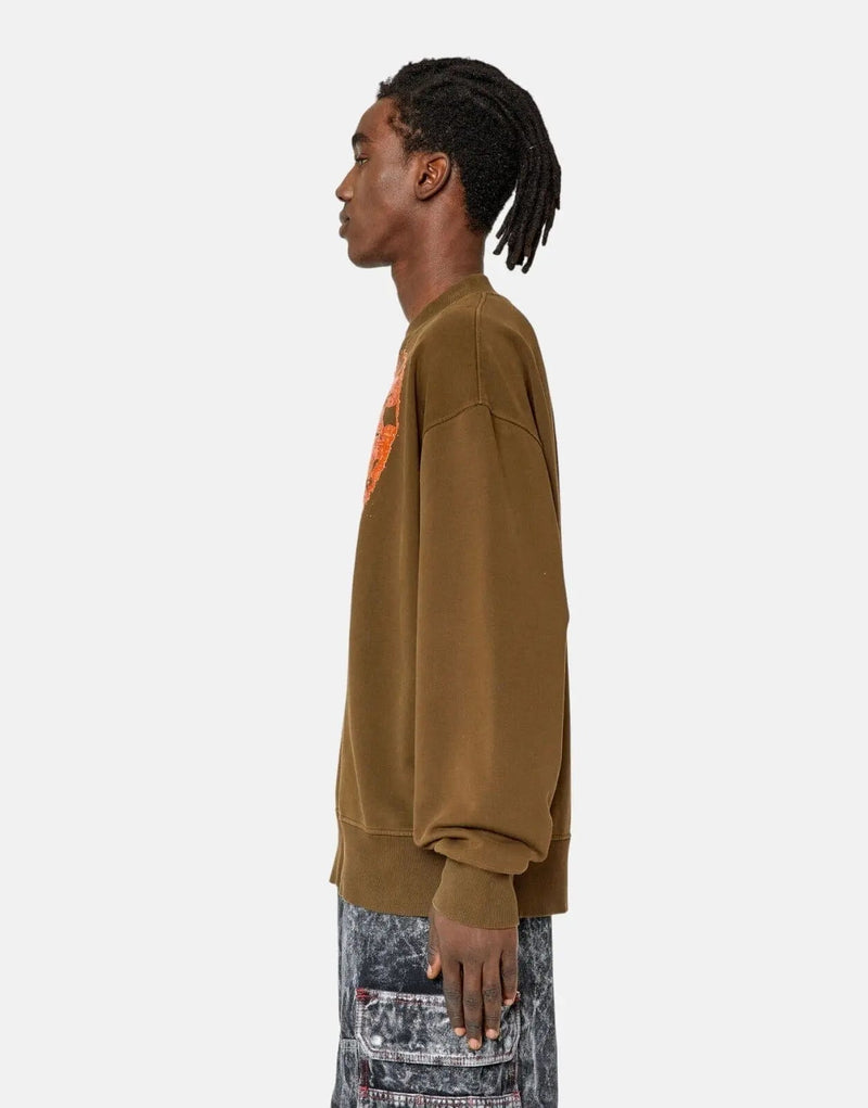 Diesel S-Mackis G1 Men's Brown Cotton Sweatshirt - Foil Puff Graphic Design