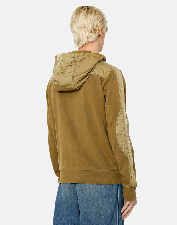 Diesel S-Sofoginn Men's Military Style Zip-Up Sweatshirt with Nylon Accents