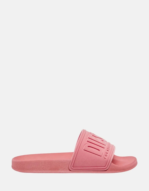 Diesel SA-Mayemi Women's Velvety Pink Pool Slides with Logo Embossed Straps