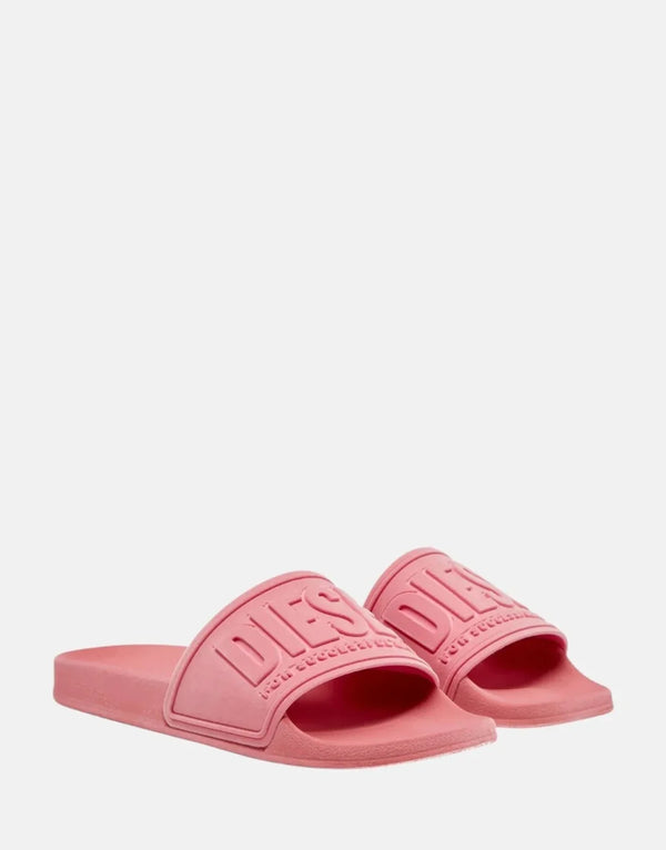 Diesel SA-Mayemi Women's Velvety Pink Pool Slides with Logo Embossed Straps