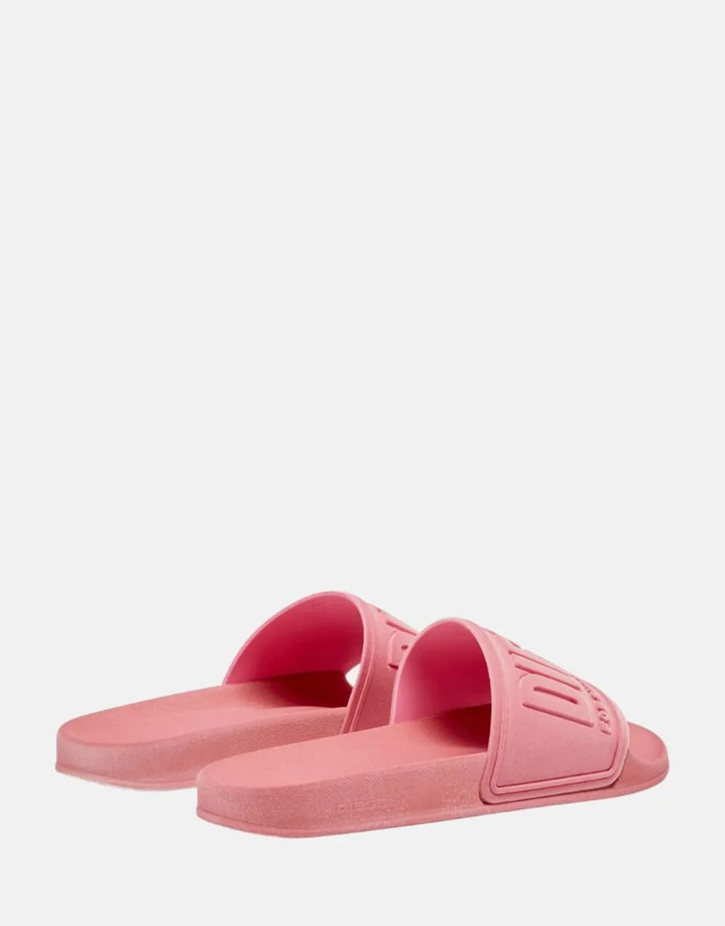 Diesel SA-Mayemi Women's Velvety Pink Pool Slides with Logo Embossed Straps