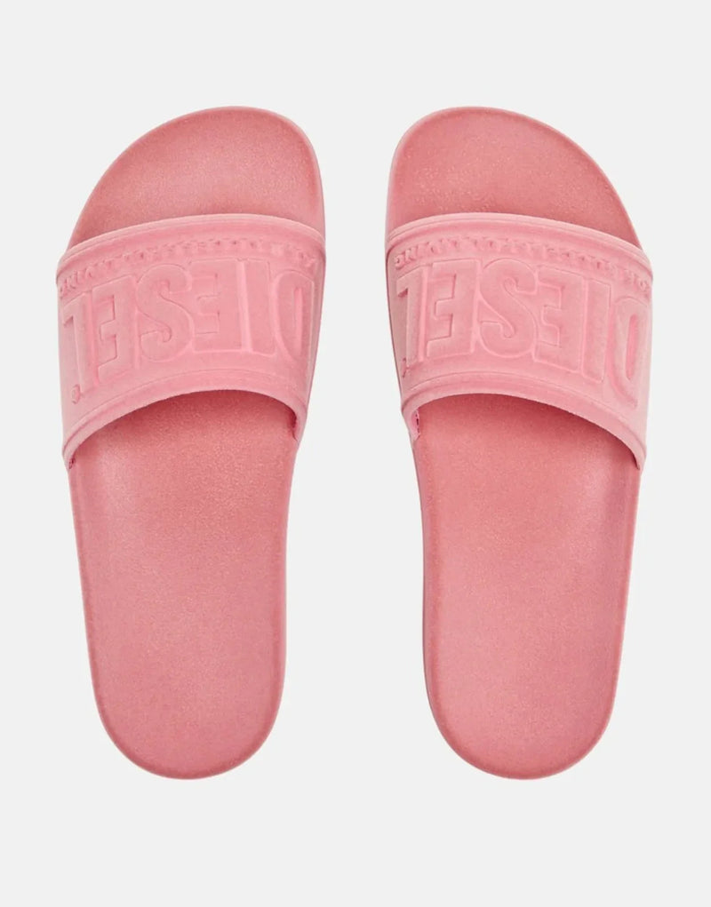 Diesel SA-Mayemi Women's Velvety Pink Pool Slides with Logo Embossed Straps