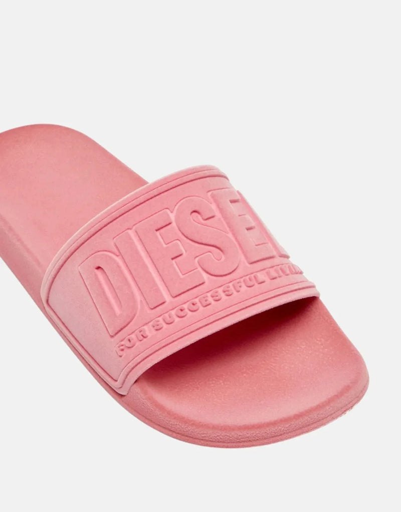 Diesel SA-Mayemi Women's Velvety Pink Pool Slides with Logo Embossed Straps