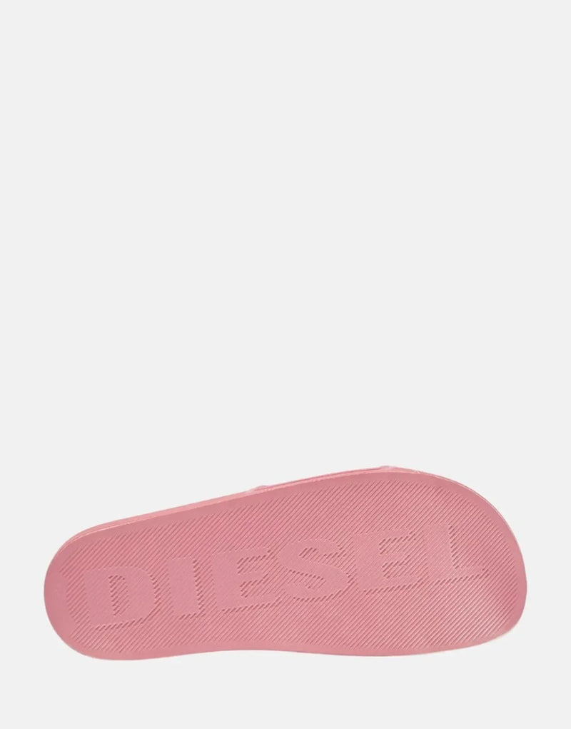 Diesel SA-Mayemi Women's Velvety Pink Pool Slides with Logo Embossed Straps
