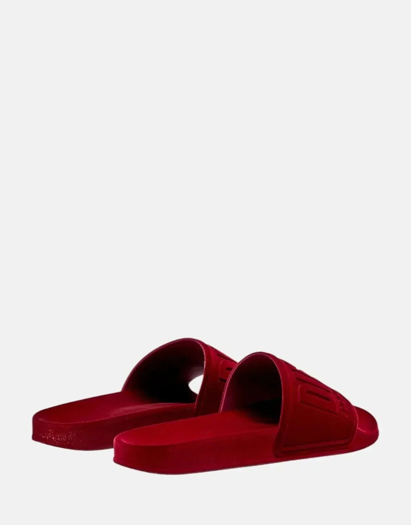 Diesel SA-Mayemi Women's Red Velvet Pool Slides with Logo-Embossed Straps