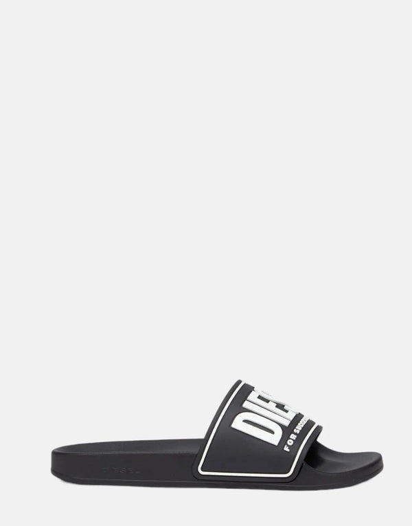 Diesel Men's SA-Mayemi Black Polyurethane Sport Slide Sandals with Logo