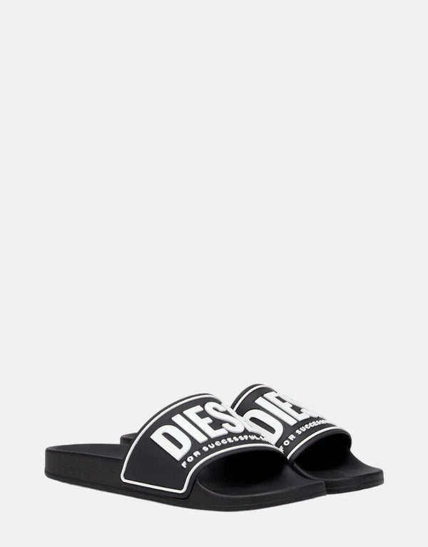 Diesel Men's SA-Mayemi Black Polyurethane Sport Slide Sandals with Logo