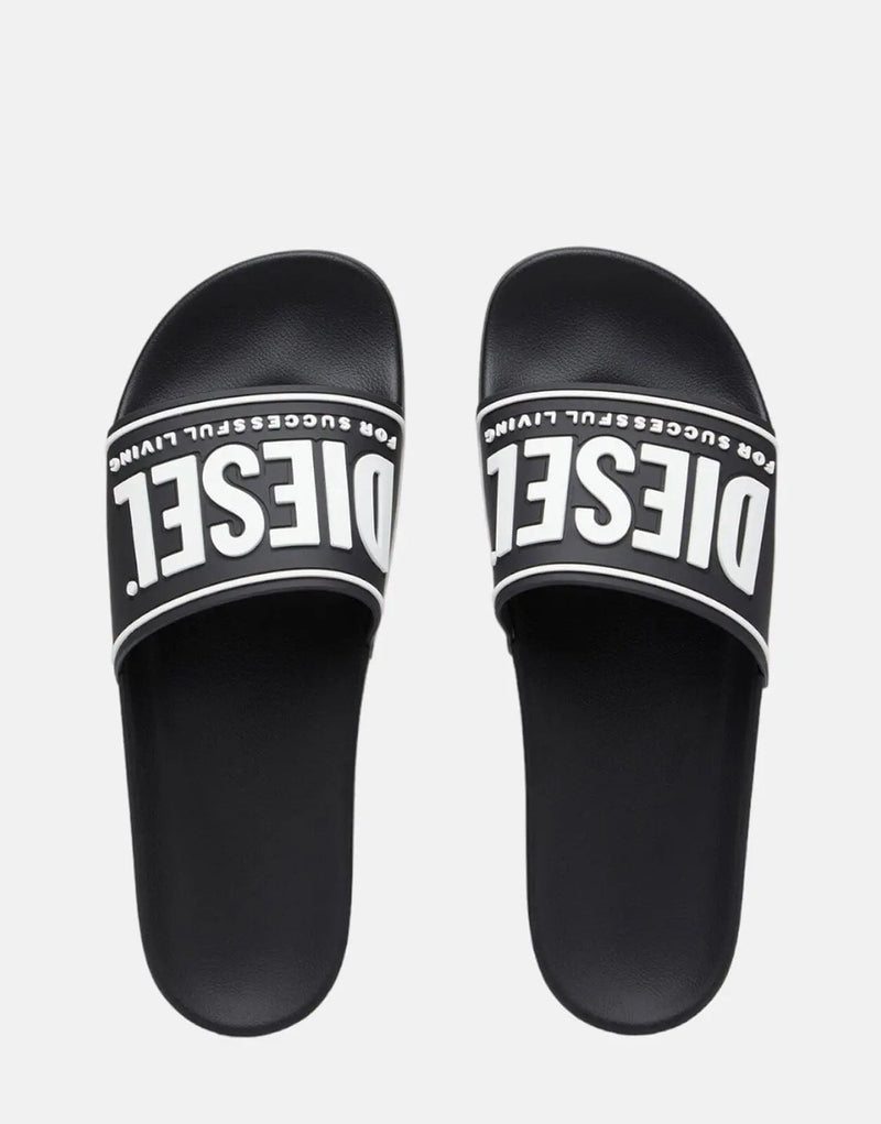 Diesel Men's SA-Mayemi Black Polyurethane Sport Slide Sandals with Logo