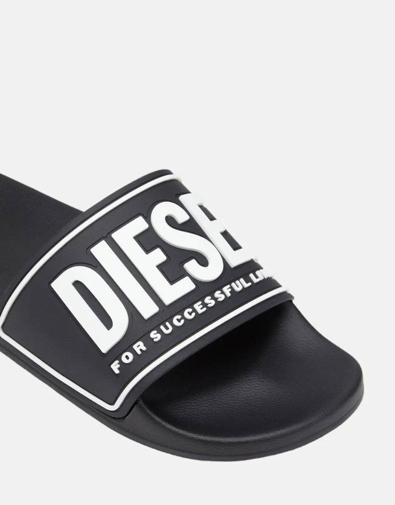 Diesel Men's SA-Mayemi Black Polyurethane Sport Slide Sandals with Logo