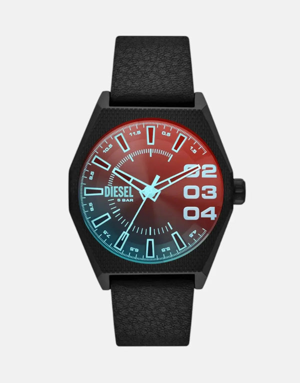 Diesel Scraper NSBB Black Leather Watch - Durable, Stylish, Quartz Movement