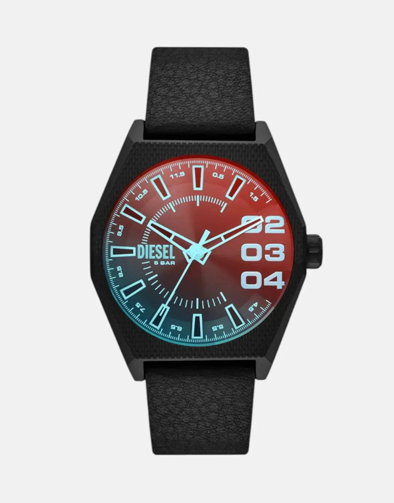 Diesel Scraper NSBB Black Leather Watch - Durable, Stylish, Quartz Movement