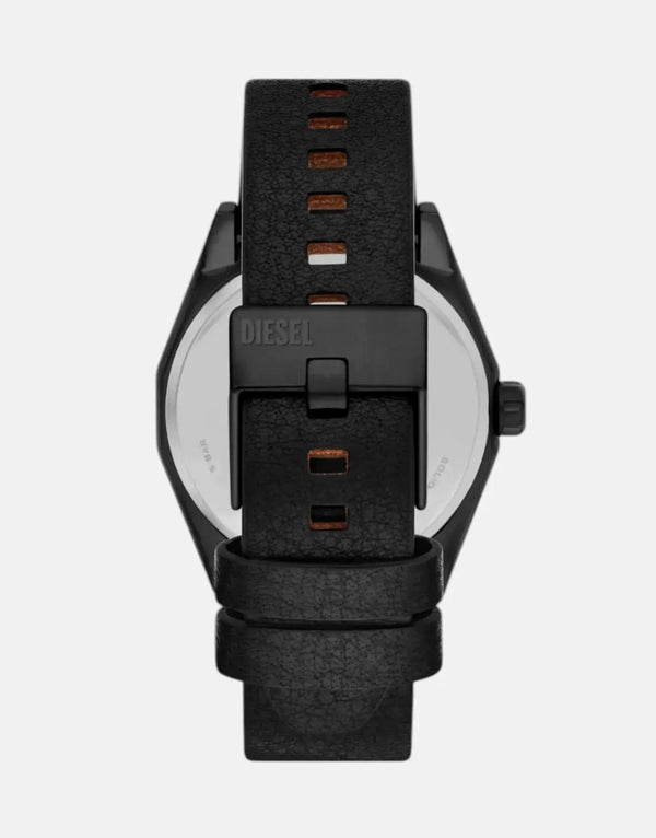 Diesel Scraper NSBB Black Leather Watch - Durable, Stylish, Quartz Movement