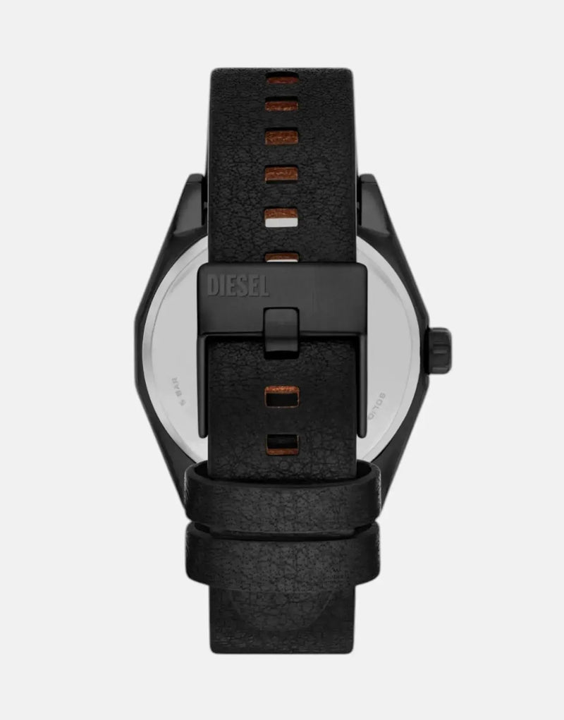 Diesel Scraper NSBB Black Leather Watch - Durable, Stylish, Quartz Movement