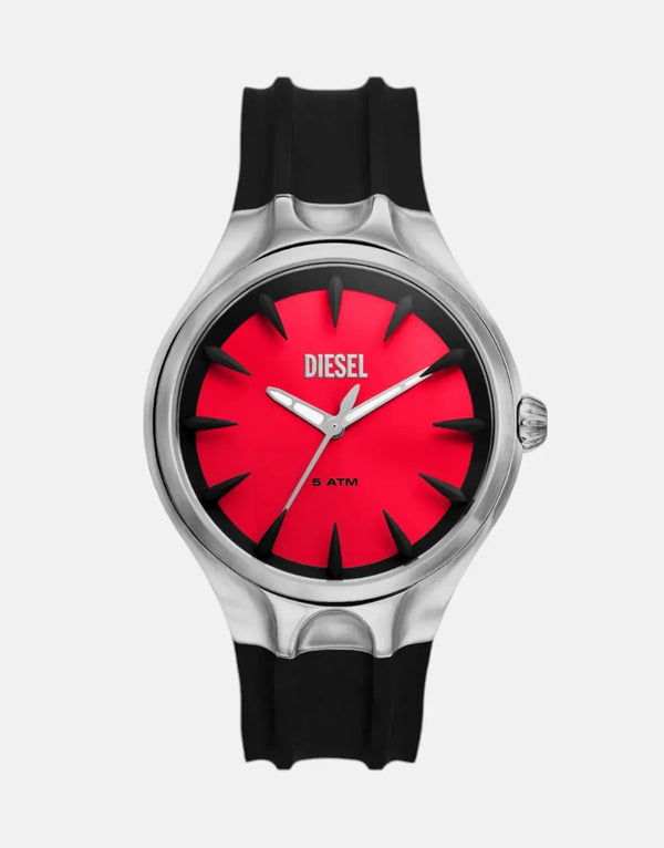 Diesel Streamline Men's Black Silicone Watch | Vibrant Red Dial Quartz Movement