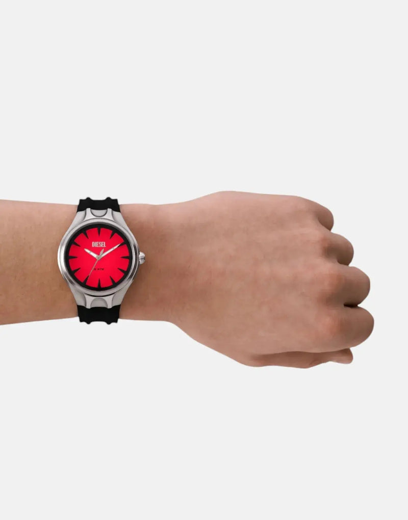 Diesel Streamline Men's Black Silicone Watch | Vibrant Red Dial Quartz Movement