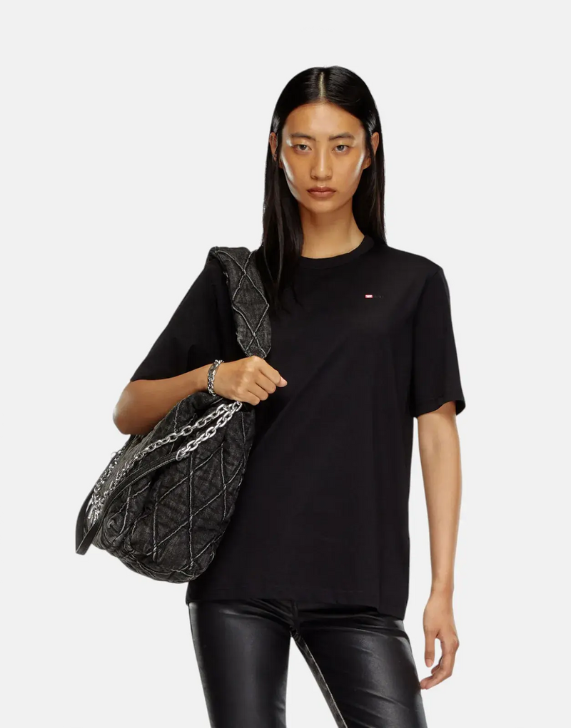Diesel Microdiv Logo Crew Neck T-Shirt: Soft Cotton, Unisex, Versatile Black