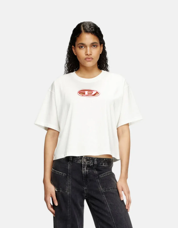 Diesel Women's Oversized Crop T-Shirt: Organic Cotton, Laser-Cut Oval D Logo