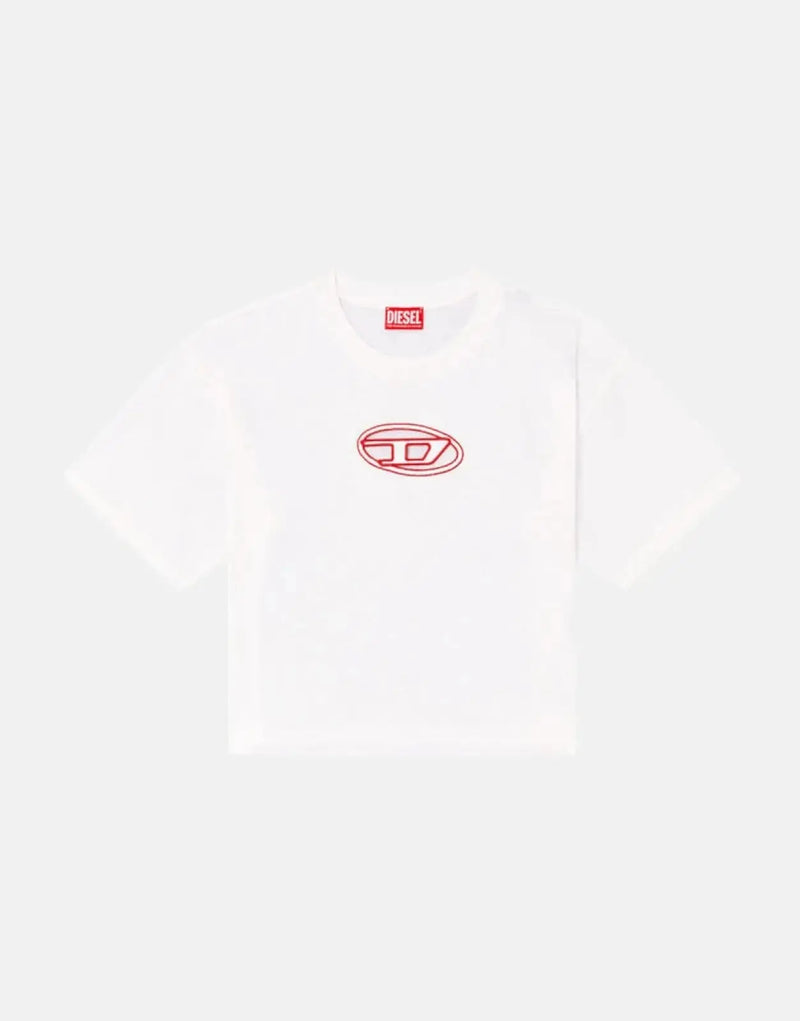 Diesel Women's Oversized Crop T-Shirt: Organic Cotton, Laser-Cut Oval D Logo