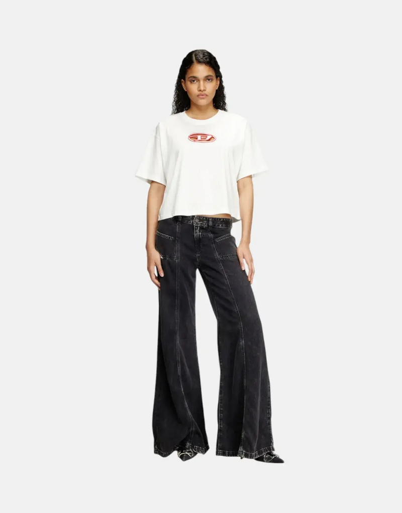 Diesel Women's Oversized Crop T-Shirt: Organic Cotton, Laser-Cut Oval D Logo
