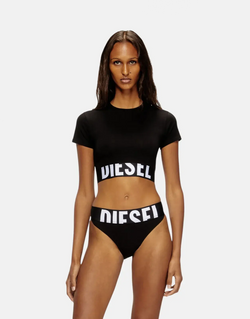 Diesel Women's Uftee Sporty Cropped Black Cotton Blend Top
