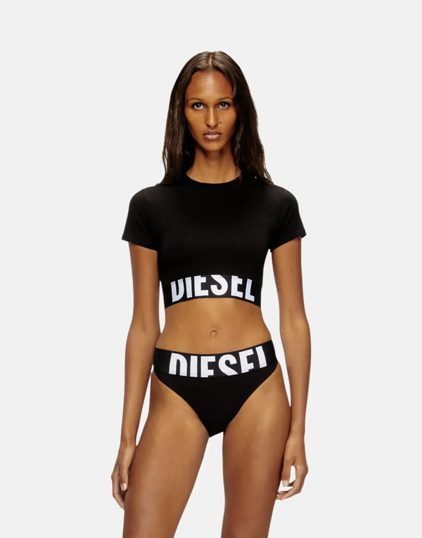Diesel Women's Uftee Sporty Cropped Black Cotton Blend Top
