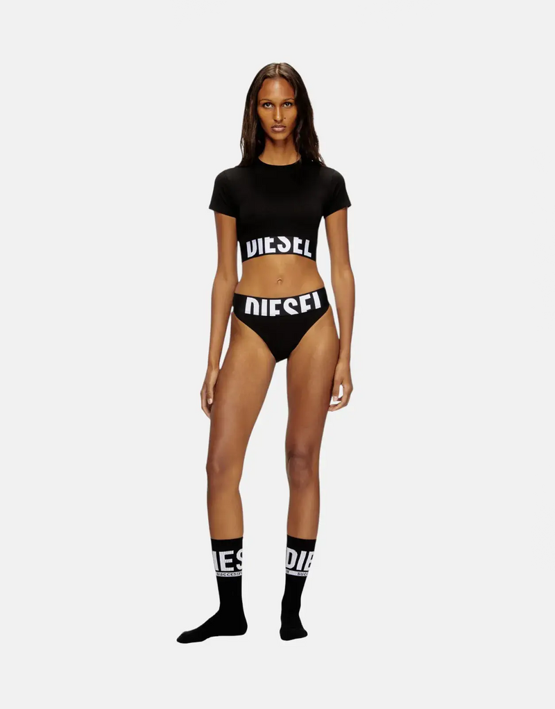 Diesel Women's Uftee Sporty Cropped Black Cotton Blend Top
