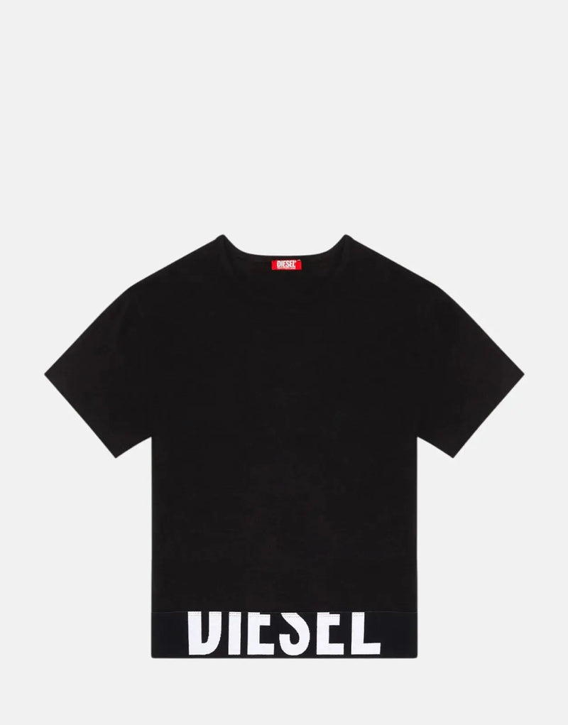 Diesel Women's Uftee Sporty Cropped Black Cotton Blend Top