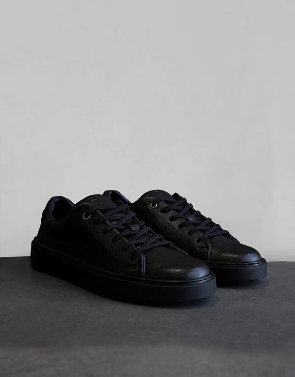 Premium Handmade Leather Low-Top Essential Black Sneakers for Men