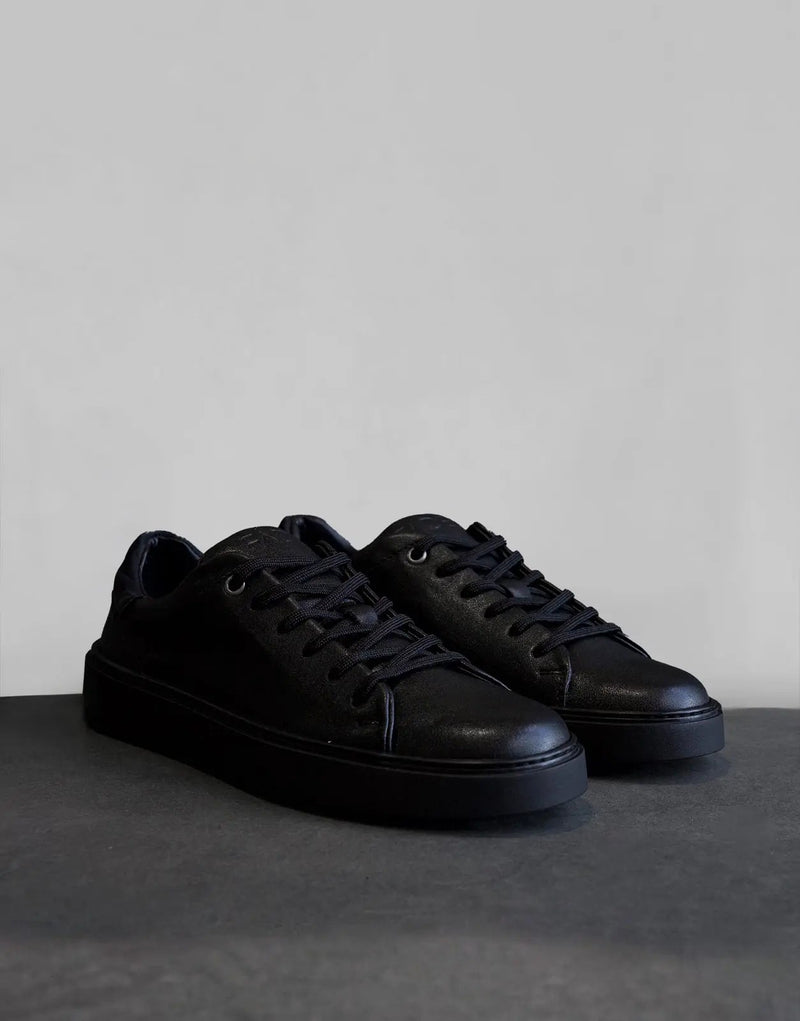 Premium Handmade Leather Low-Top Essential Black Sneakers for Men