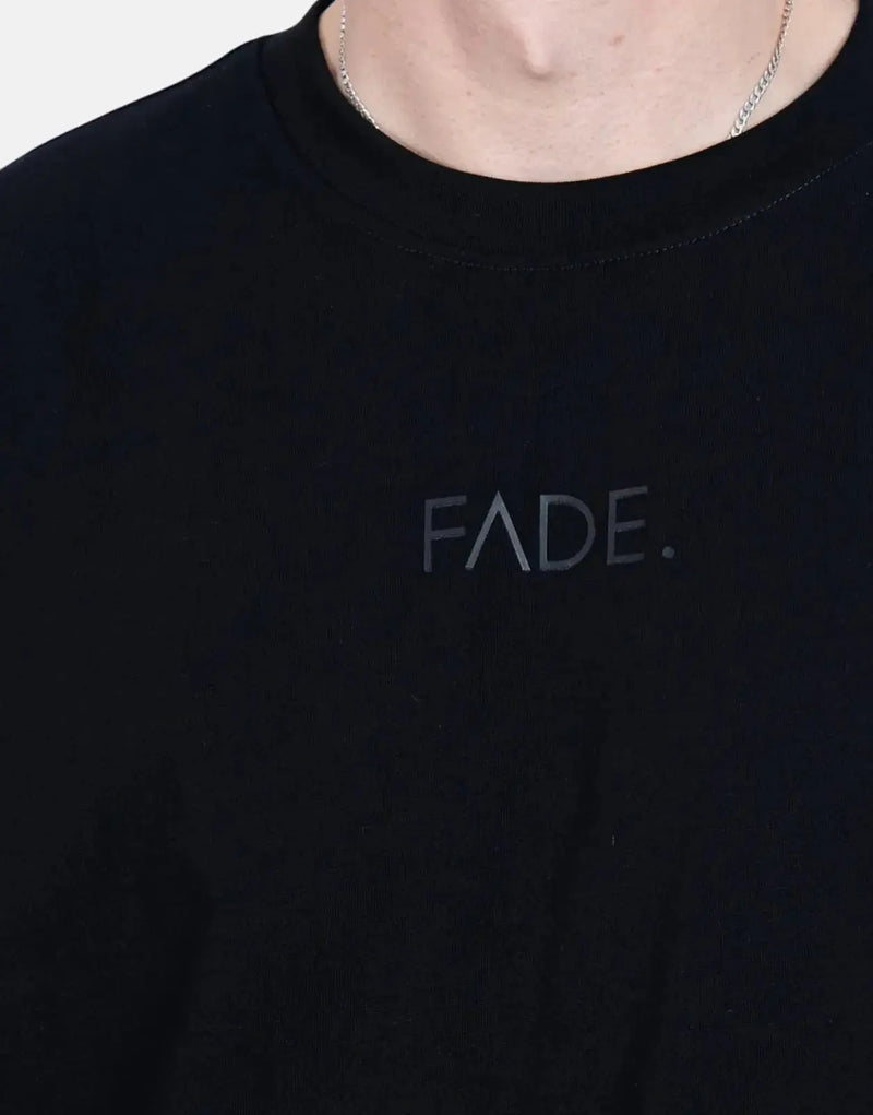 Fade Essential Boxy Black T-Shirt: Premium Cotton, Relaxed Fit, Embroidered Style