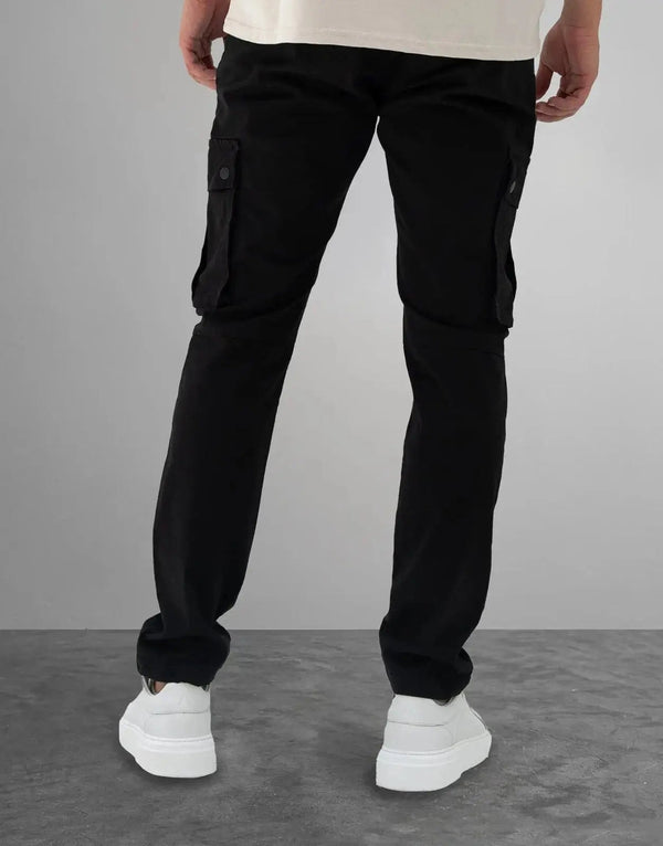 Fade Men's Essential Black Cargo Pants: Comfortable Slim Fit Cotton-Elastane Joggers