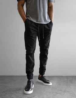 Fade Essential Black Cuffed Joggers: Men's Premium Cotton Stretch Comfort Pants