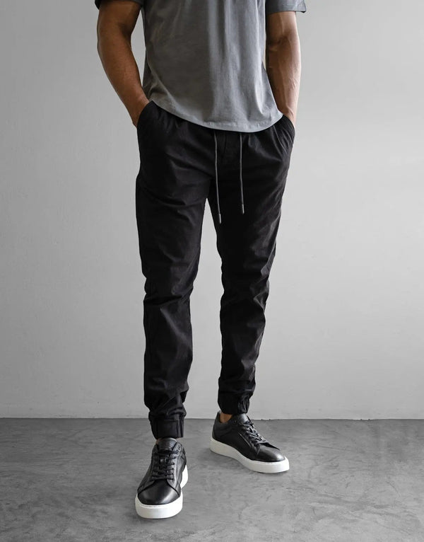 Fade Essential Black Cuffed Joggers: Men's Premium Cotton Stretch Comfort Pants