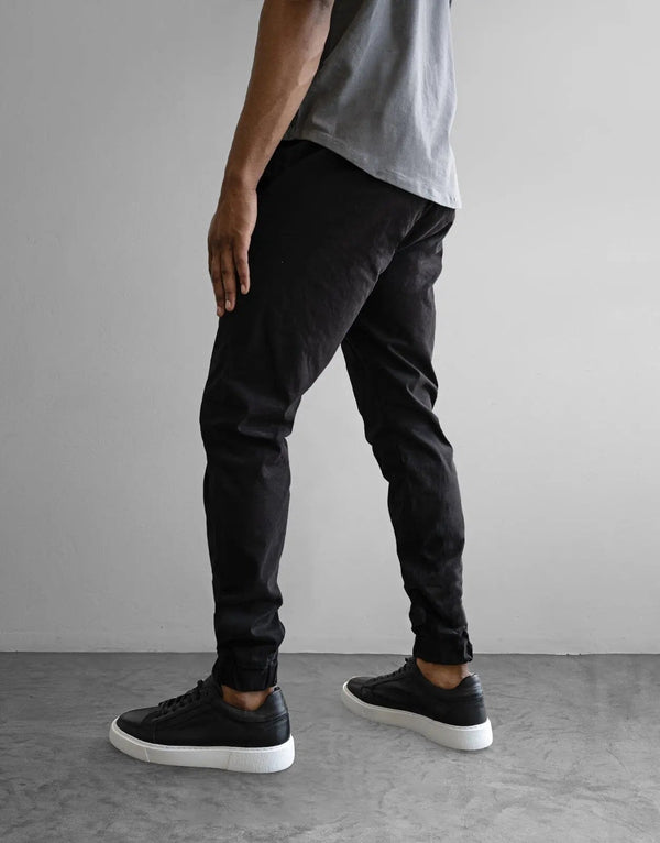 Fade Essential Black Cuffed Joggers: Men's Premium Cotton Stretch Comfort Pants