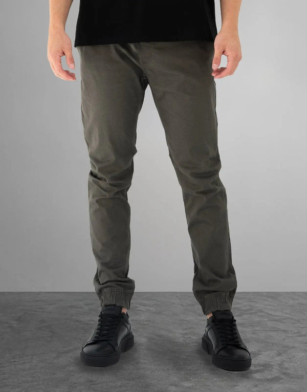 Premium Men's Green Cuffed Joggers: Comfortable Cotton Blend, Mid-Rise Fit