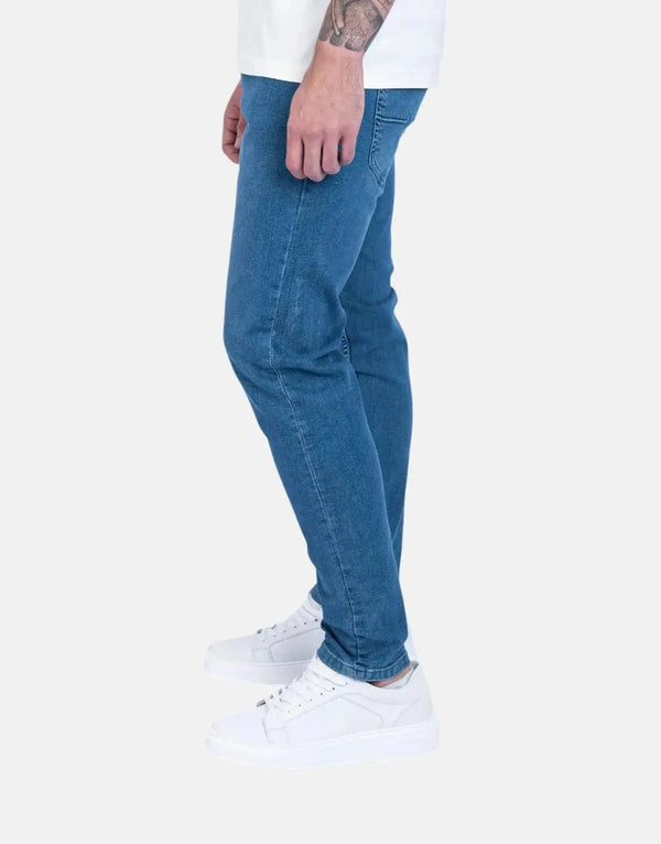 Fade Mid Wash Slim Tapered Jeans for Men - Powerstretch Comfort Denim
